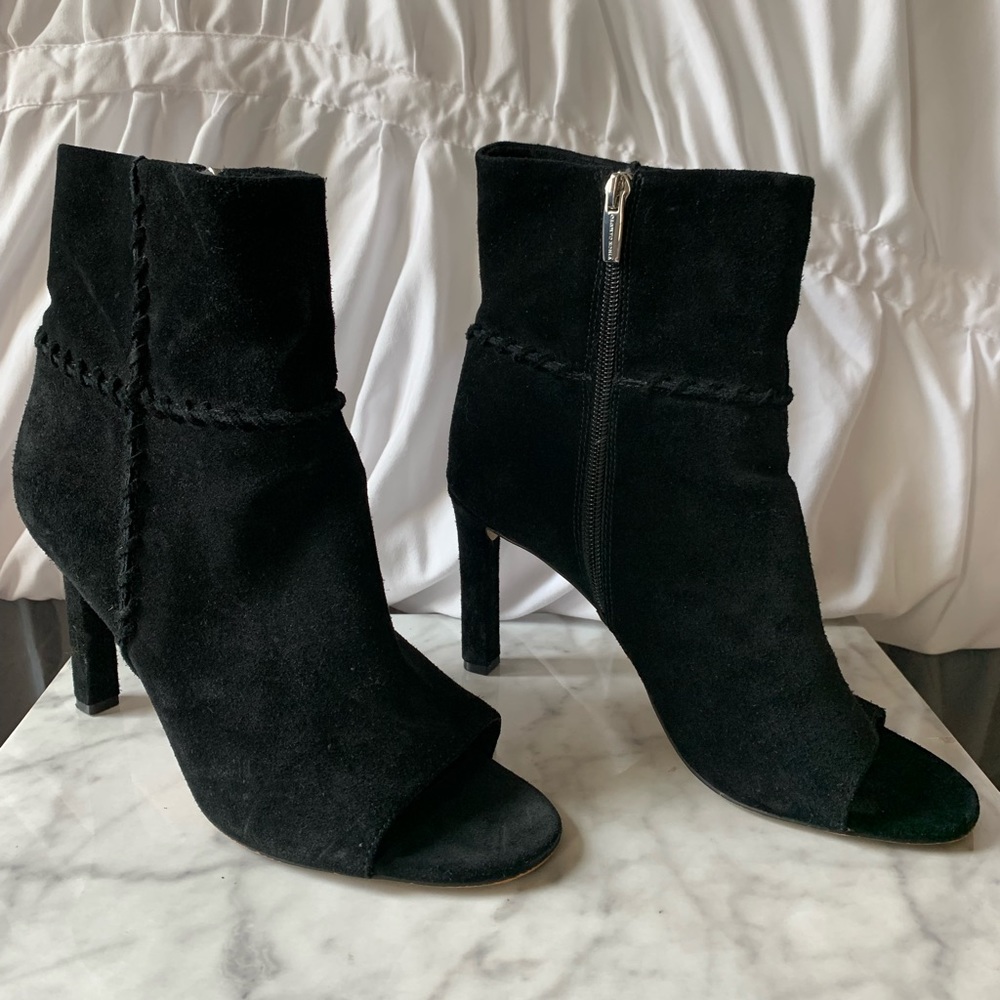 Vince Camuto Black Suede Open-Toed High Ankle Booties